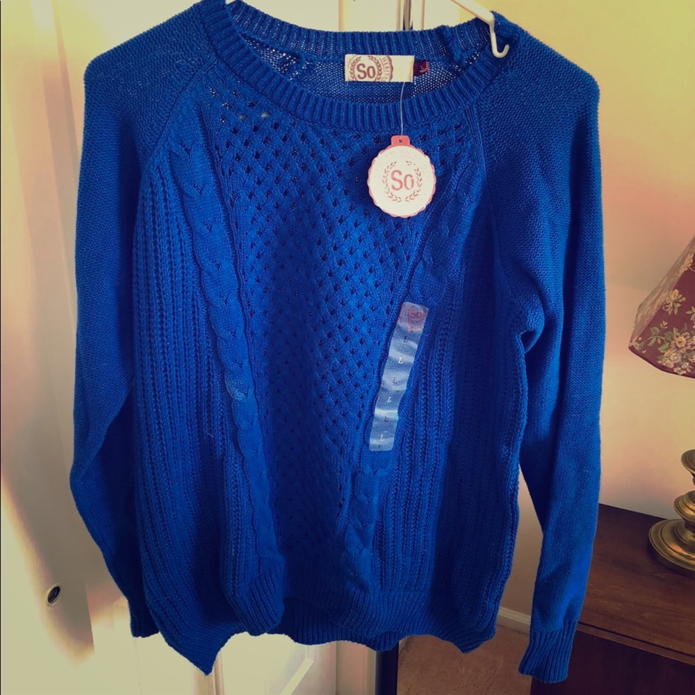 NWT SO blue Cable-knit Sweater